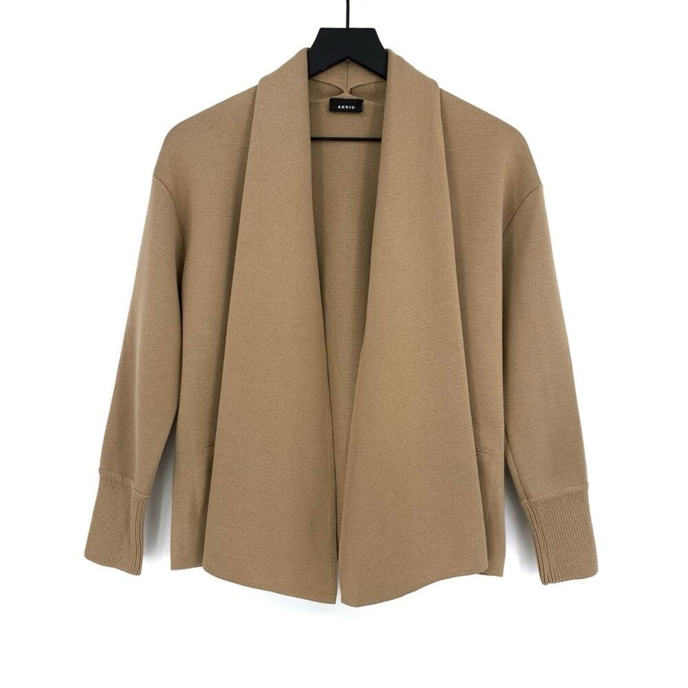 AKRIS Draped Wool and Mulberry Silk-Blend Cardigan Sand 4